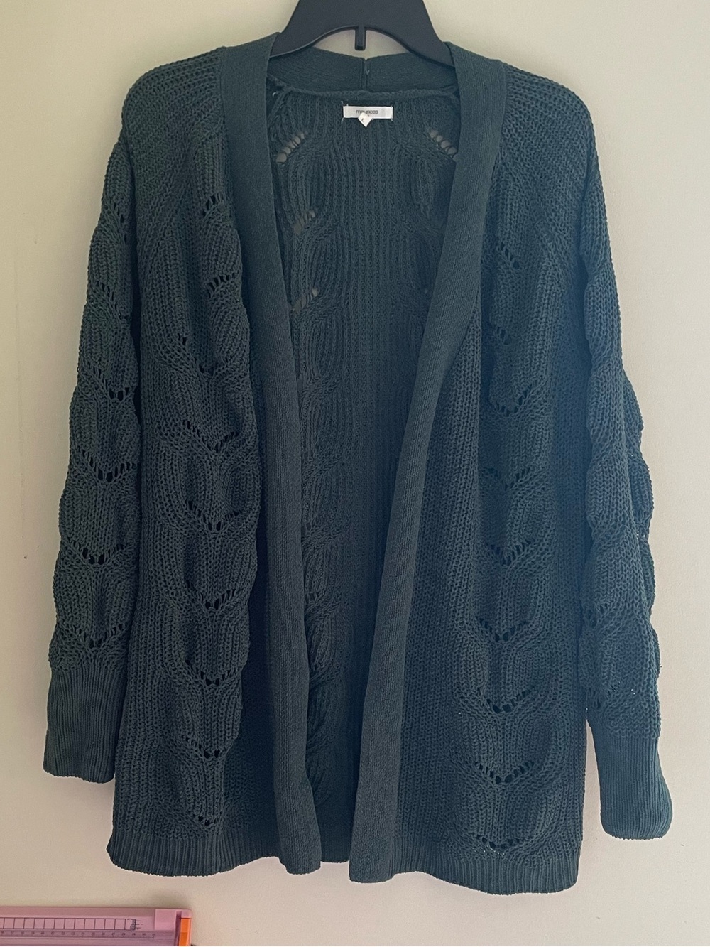 Open-Front Chunky Knit Cardigan Sweater - Dark Green